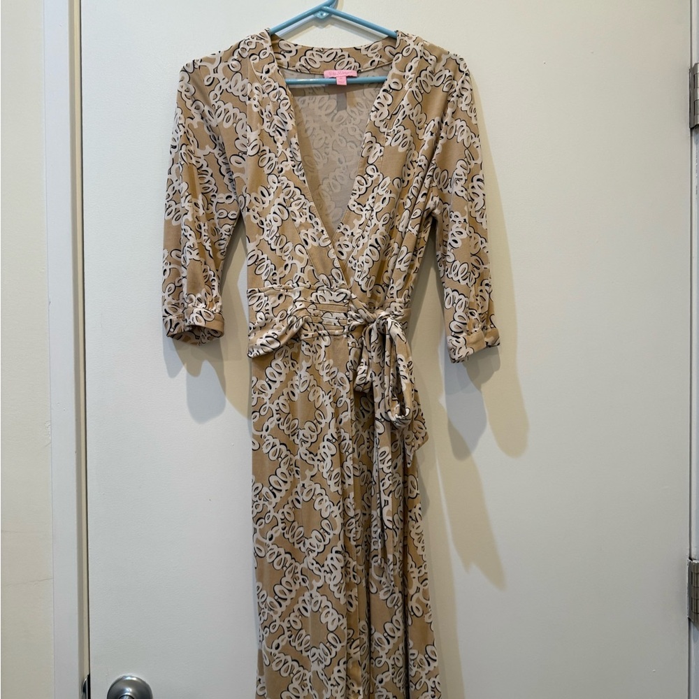 Lilly Pulitzer Tan Wrap Dress Size Medium
